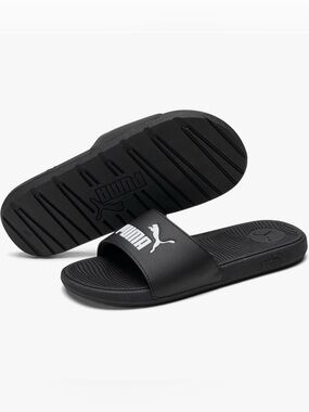 Puma cool cat 2.0 Black Slide Sandals with White Logo